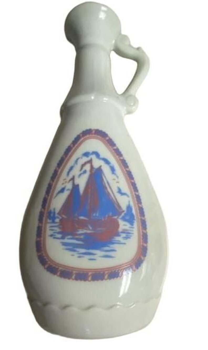 Vintage Ceramic Decanter Sailboat Windmill White Pitcher